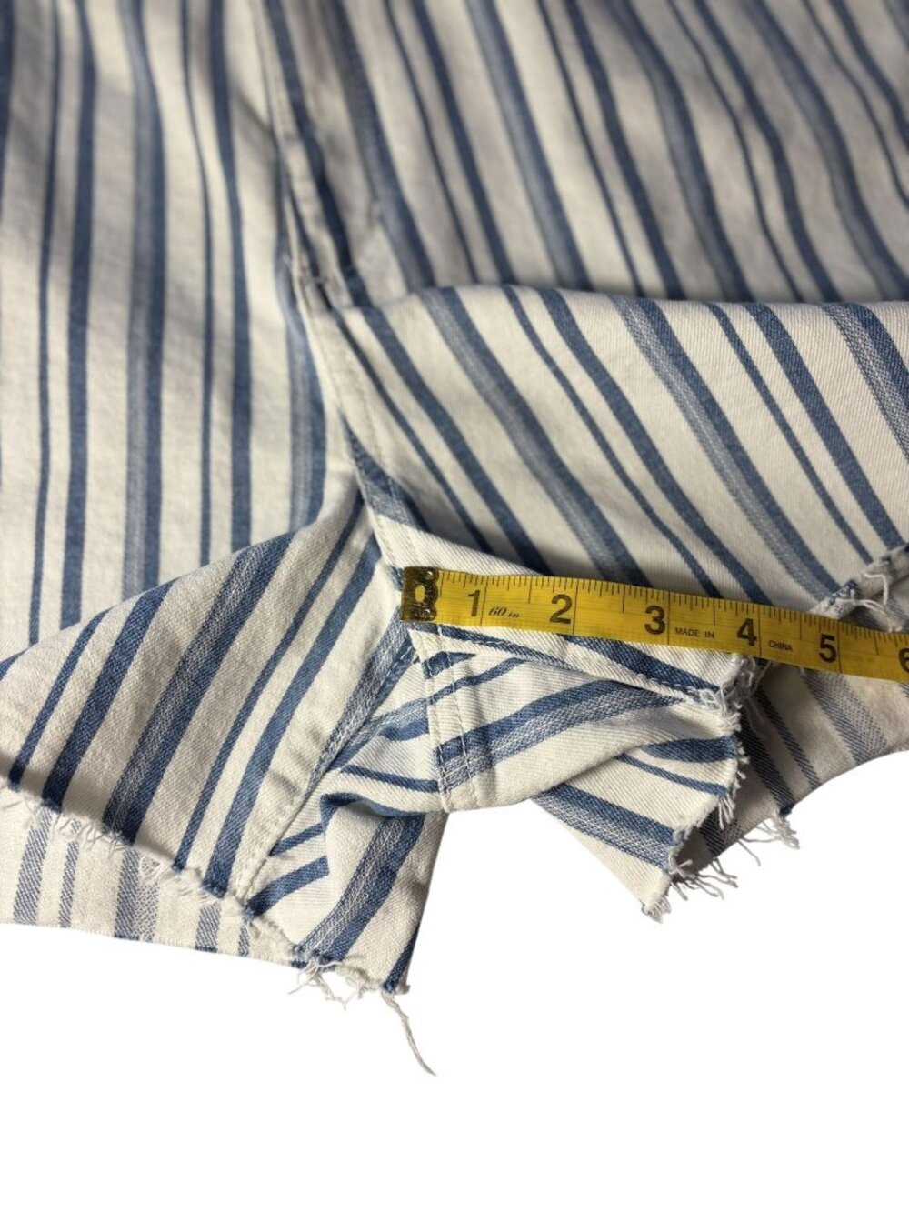 LOFT Blue & White Striped High-Rise Cutoff Denim Shorts Size 12 - Picture 7 of 8